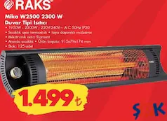 RAKS MİKA W2500 2300 W DUVAR TİPİ ISITICI fiyat ve kampanya bilgisi